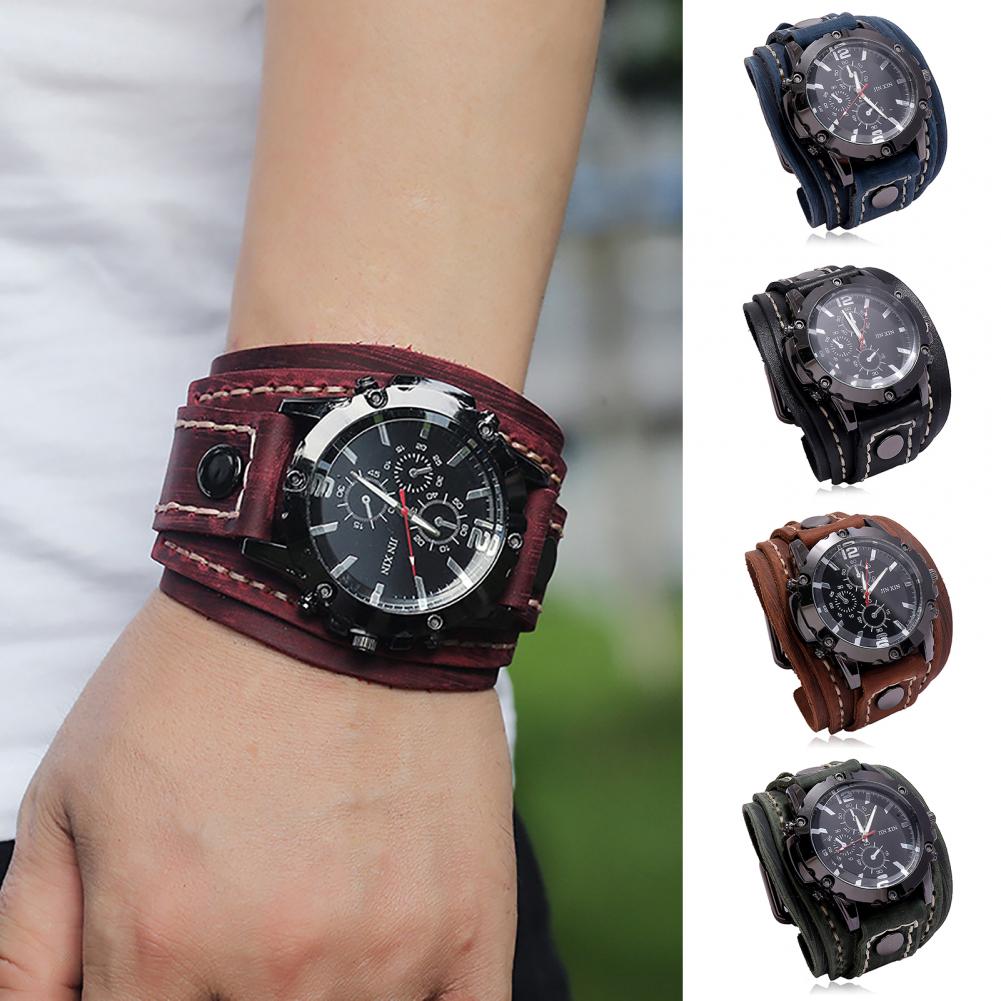 Leather Watch Band Men - Retro Mens Quartz Watch Round Dial