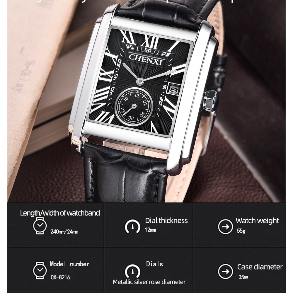 CHENXI 8216 Fashion Classic Sq - đánh giá và giá Leather Watch Band Men