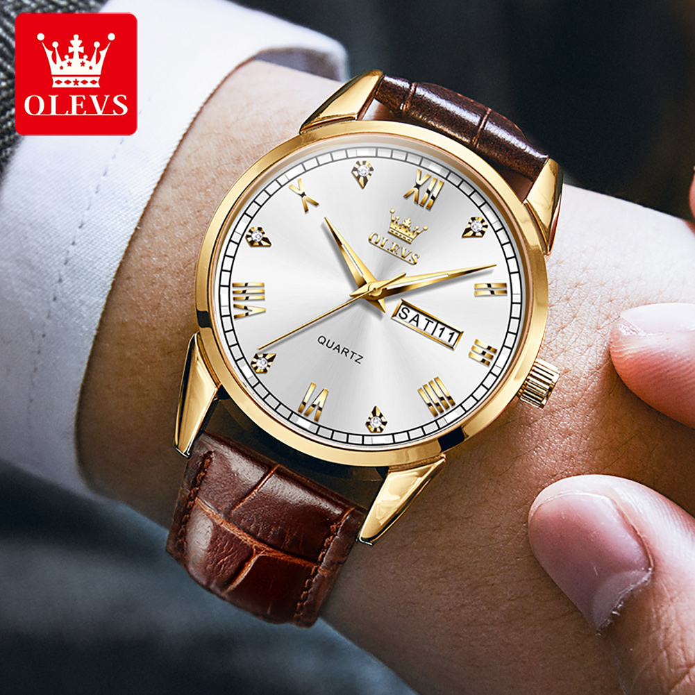 OLEVS 6896 Top Brand Men Quart - đánh giá và giá Leather Watch Band Men