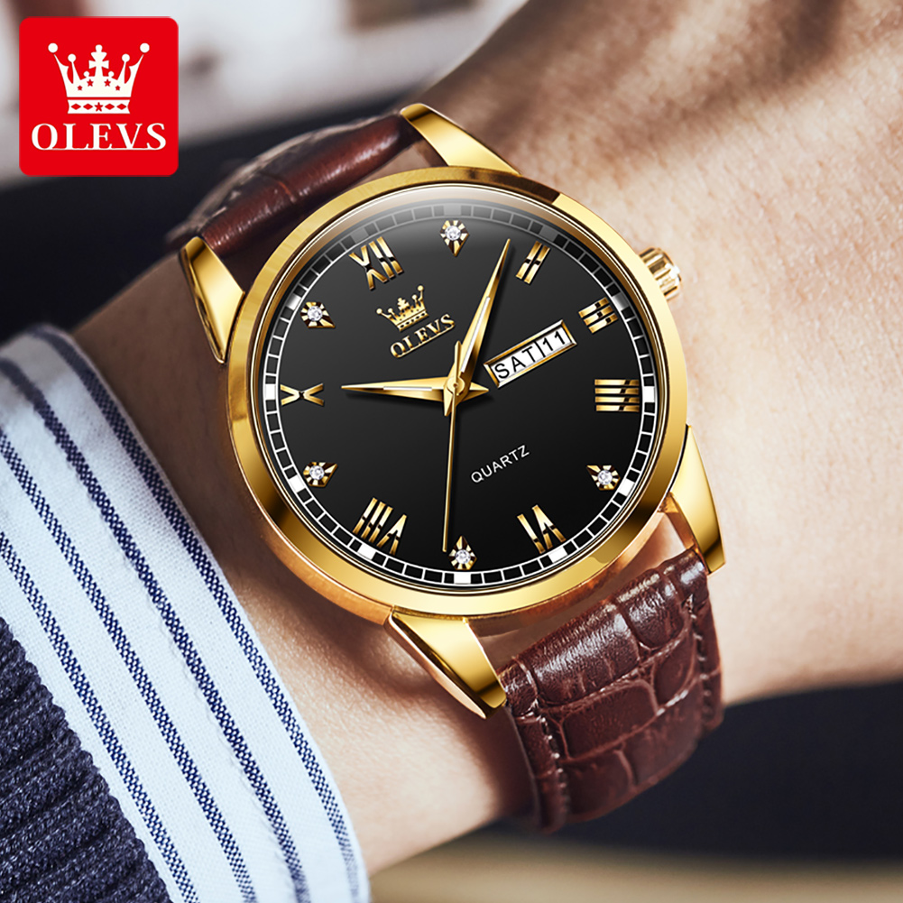 OLEVS 6896 Top Brand Men Quart - đánh giá và giá Leather Watch Band Men