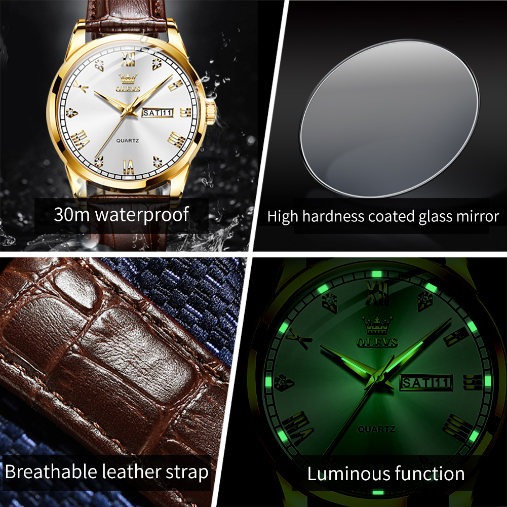 OLEVS 6896 Top Brand Men Quart - đánh giá và giá Leather Watch Band Men