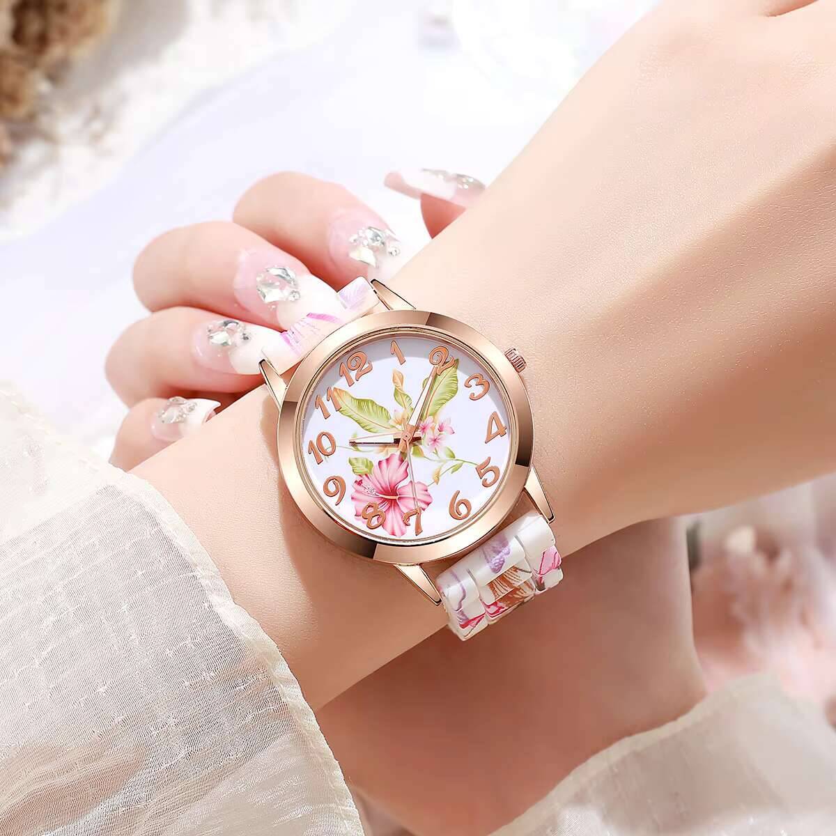 2PCS Fashion Flower Printed Wo - đánh giá và giá Silicone Band Women