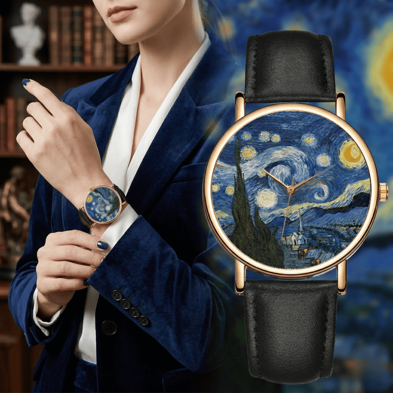 Van Gogh Painting Dial Watches - đánh giá và giá Leather Watch Band Men