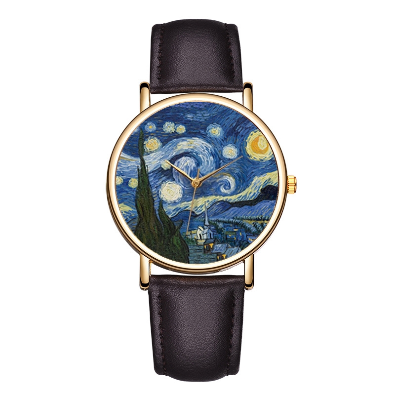 Van Gogh Painting Dial Watches - đánh giá và giá Leather Watch Band Men