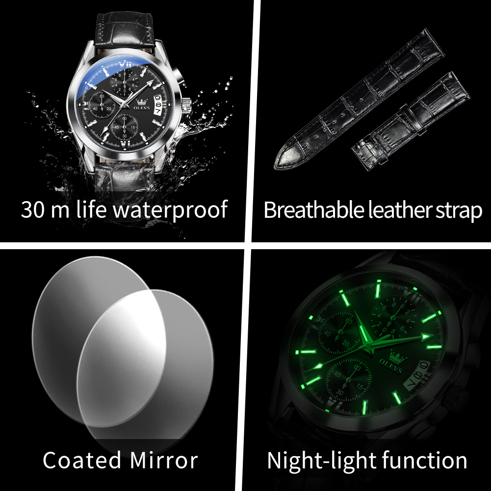 OLEVS Top Brand Luxury Men Wat - đánh giá và giá Leather Watch Band Men